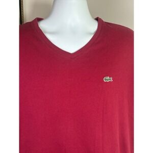 Lacoste Mens V-Neck T-Shirt Red Cotton Short Sleeve Logo Tee Size 9L XL XXL